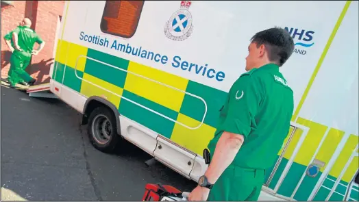  ??  ?? Paramedics working on the front line in Glasgow have had to endure assaults, figures have revealed, with 275 physical attacks since 2011