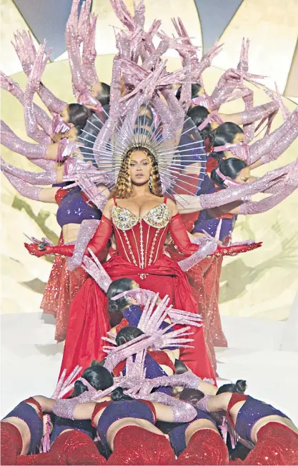  ?? ?? Beyoncé performs at the opening of Dubai’s newest luxury hotel, Atlantis The Royal, on Saturday. The American icon has been criticised by some members of the LGBT community for agreeing to perform in Dubai, where same-sex acts are a criminal offence
