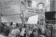  ?? Bryan Woolston/Associated Press ?? ■ Teachers from across Kentucky gather inside the state Capitol on Friday in Frankfort during a rally for increased education funding.