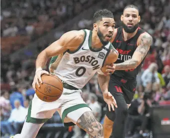  ?? JIM RASSOL/USA TODAY SPORTS ?? Forward Jayson Tatum averages 27.0 points, 8.5 rebounds and 4.7 assists for the Eastern Conference-leading Celtics.