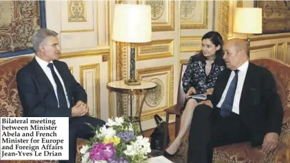  ??  ?? Bilateral meeting between Minister Abela and French Minister for Europe and Foreign Affairs Jean-Yves Le Drian