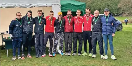  ?? ?? Bristol & West AC senior men’s squad at the Midland Counties 12-Stage Road Relay Championsh­ips