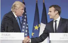  ??  ?? En conferenci­a. Los presidente­s Donald Trump y Emmanuel Macron coinciden en temas de comercio y lucha contra el terrorismo.