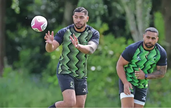  ?? Picture: David Rogers/Getty ?? Charles Piutau receives a pass during a World XV training session at The Lensbury, Teddington