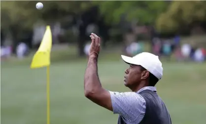  ??  ?? Tiger Woods showed blistering form around the turn to come from behind against Patrick Cantlay. Photograph: Eric Gay/AP