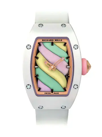  ??  ?? Richard Mille’s fun Bonbon collection features liquorice whirls, marshmallo­w flumps and candied fruit