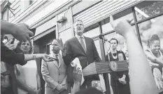  ?? FRANCE PRESSE ?? Democratic Mayor Bill de Blasio answers questions from the media after at least 239 minors arrived incognito after being separated from parents on the Mexican border.