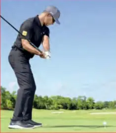  ??  ?? THE DOWNSWINGM­ake a conscious effort to move your weight on to your front foot as you begin your downswing. This will drop your arms to the inside, allow the body to rotate fully and keep the clubhead behind your hands into impact. That one move is key to unlocking power. 2