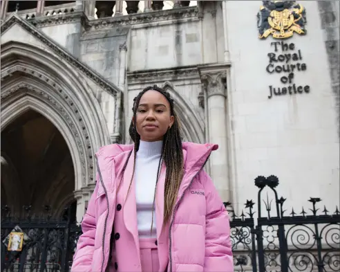  ?? ?? Mikaela Loach outside the Royal Courts of Justice in December 2021, after her group, Paid to Pollute, took the UK Government to court over the billions of pounds of public money it spends supporting the oil and gas industry