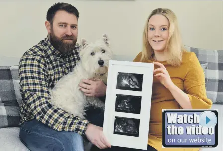  ??  ?? Ashleigh Powell and Steve Taylor, with baby scans and their terrier Archy.