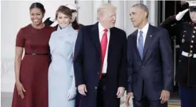  ??  ?? WASHINGTON: In this file photo, President Barack Obama and first lady Michelle Obama pose with President-elect Donald Trump and his wife Melania at the White House in Washington. — AP