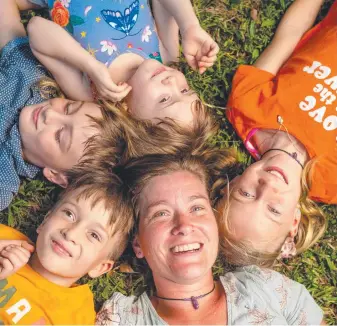  ??  ?? Amy Milford with her kids Oliver, Zachary, Violet and Maddy. Picture: Che Chorley