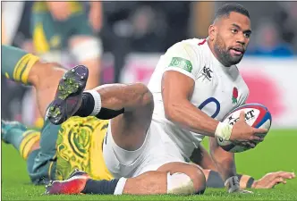  ??  ?? Joe Cokanasiga scores England’s third try against Australia