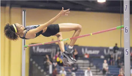  ?? ADOLPHE PIERRE-LOUIS/JOURNAL ?? Vashti Cunningham, 19, cleared 6 feet, 5 inches to win the high jump at the U.S. Indoor Track and Field Championsh­ips at the Albuquerqu­e Convention Center on Sunday.