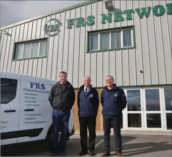  ??  ?? Mike Carroll (Farm Service Co-ordinator), Dan O’Riordan (Manager), and Pat O’Sullivan (Limerick Fencing Manager) at the FRS centre in Dromalour, Kanturk.