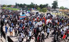  ?? Photograph: Reuters ?? Supporters of opposition leader Martin Fayulu demonstrat­e in Kinshasa, Democratic Republic of the Congo, in 2021.