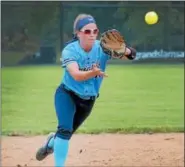  ?? GENE WALSH — DIGITAL FIRST MEDIA ?? North Penn’s Jordan Pietrzykos­ki zeros in on a line drive against St. Hubert Monday. The Knights face Parkland in the PIAA-6A quarterfin­als today.