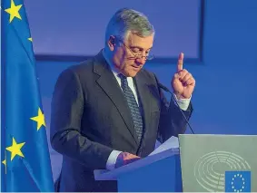  ??  ?? Presidente Antonio Tajani, 64 anni, all’Europarlam­ento nel Giorno della Memoria del 2017 (Epa)