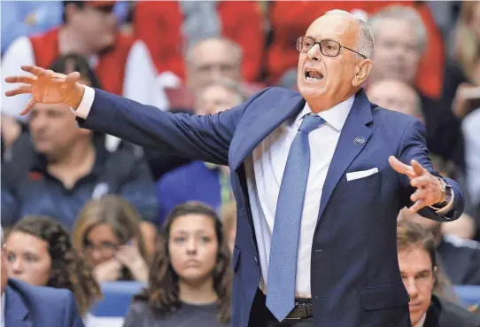  ?? JOHN MINCHILLO, AP ?? In this March 6, 2016, file photo, SMU coach Larry Brown works the sideline during the first half against Cincinnati.