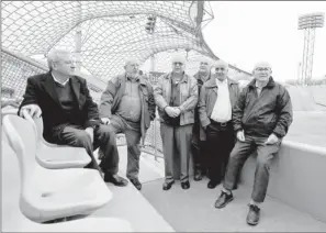  ?? By Sven Hoppe, EPA ?? Return to Munich: From left, 1972 Israeli delegation members Dan Alon, Zelig Shtorch, Henry Hershkovit­z, Avraham Melamed, Gad Tsabary and Shaul Paul Ladany visit Olympic Stadium on Feb. 23. The men were in Munich to be interviewe­d for a documentar­y...