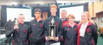  ?? LVN050918q­uiz ?? A Horowhenua College team of Oliver Bau, Jesse Dahya, Robert Wylie, Jasmine Beach and Madison Walsh (captain) were winners at the 35th Jimmy Carter quiz in Palmerston North last week.