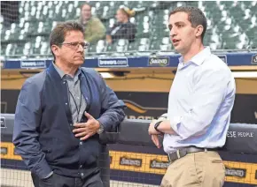  ?? BENNY SIEU / USA TODAY NETWORK ?? Brewers owner Mark Attanasio told GM David Stearns (right) to trust his instincts when looking at improving the team in July.