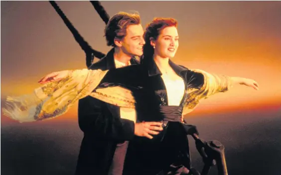  ??  ?? Leonardo DiCaprio and Kate Winslet in a scene that helped cement Titanic as one of the biggest hits in cinema history.