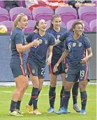  ?? PHELAN M. EBENHACK/ AP ?? Before defeating Brazil in a SheBelieve­s Cup game Sunday, the U. S. team stood for that national anthem.