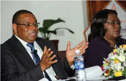  ??  ?? Bank of Zambia Governor Dr. Denny Kalyalya (left) with Deputy BOZ Governor Administra­tion Dr. Mabula Kankasa (left). The BOZ cut rates by 525bps to 10.25% in 2017 but the spread between average lending rates and the MPR has widened 925bps to 29.45%....