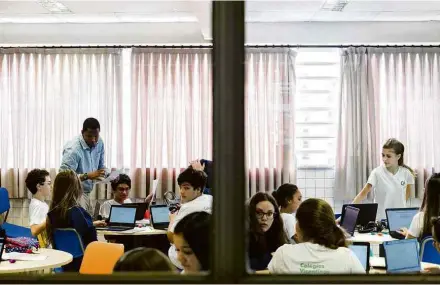  ?? Fotos Rafael Roncato/Folhapress ?? Aula do “high school” do colégio Santo Antonio de Lisboa; modelo é adotado por ao menos uma dezena de escolas de SP