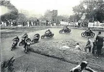  ?? ?? 350cc racing at Oliver’s Mount in 1949. Riding number 67 is one Geoff Duke.