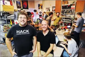  ?? Clem Murray/philadelph­ia Inquirer ?? Chris Thompson, left, and Jordan Miller, board members of Hive76, a “hacker’s space” in the Spring Garden neighborho­od of Philadelph­ia, pose for a portrait.