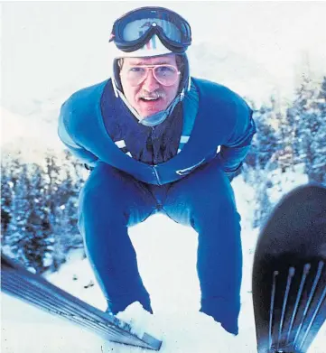  ??  ?? HIGH FLYER: Eddie “The Eagle” Edwards, pictured in 1986, became a household name when he competed in the 1988 Winter Olympics in Calgary.