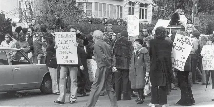  ??  ?? Above, protests in support of a woman’s right to choose have been taking place for many decades. This one was outside a medical centre in Remuera, Auckland, in 1975.
