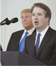  ??  ?? ‘IMPECCABLE CREDENTIAL­S’: President Trump’s Supreme Court nominee Judge Brett Kavanaugh talks in the East Room of the White House yesterday.