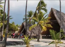  ?? STEVE HAGGERTY, TRIBUNE NEWS SERVICE ?? Docents demonstrat­e canoe building and wood carving skills to visitors in airy, open-sided Polynesian structures. At Pu’uhonua O Honaunau (City of Refuge) National Park, South Kona, Big Island, Hawaii.