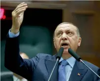  ?? AFP ?? Recep Tayyip Erdogan makes a speech during the AK Party’s parliament­ary group meeting at the Grand National Assembly of Turkey in Ankara on Tuesday. —