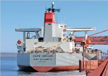  ??  ?? LADY-IN-WAITING: The first merchant cargo ship to fly South Africa’s flag, the Cape Orchid, docked at Saldanha Bay last week for her official launch.