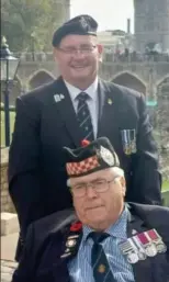  ?? ?? Alastair with Billie, left and on a trip to London with carer Willie and, right, laying a wreath at the Cenotaph Image: Alastair Kennedy