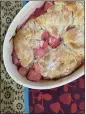  ?? PHOTO BY CATHY THOMAS ?? Rhubarb cobbler balances the tart taste of the vegetable with the sweetness of a sugary, biscuitlik­e crown.