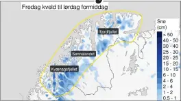  ?? FOTO: YR ?? VENTER SNØ: Er du klar for litt drypp av vinter? Fra fredag kveld til lørdag ettermidda­g kan det legge seg på bakken og bli hvitt.