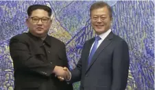  ?? Kim Jong- un and Moon Jae- in in Panmunjom. Picture: AP ??