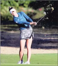  ?? Elizabeth Conley / Houston Chronicle ?? Amy Olson plays the ninth hole at Cypress Creek Course during the U.S. Women's Open at Champions Golf Club in Houston on Thursday. Olson leads after the first round with a four below par.