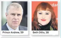  ??  ?? Prince Andrew, 59 Beth Ditto, 38