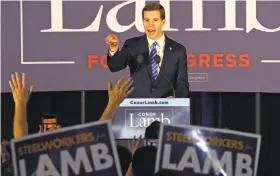  ?? Gene J. Puskar / Associated Press ?? Democrat Conor Lamb, a 33-year-old former prosecutor and first-time candidate, saw his edge over Republican Rick Saccone shrink to 627 votes.