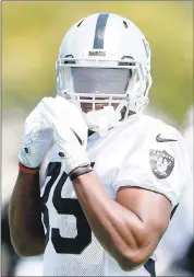  ?? RAY CHAVEZ — STAFF PHOTOGRAPH­ER ?? Raiders linebacker Nicholas Morrow is an undrafted free agent from Division III Greenville College in Missouri.