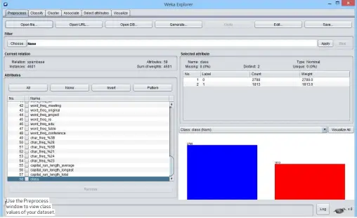  ??  ?? Use the Preprocess window to view class values of your dataset.