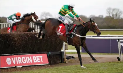  ?? ?? Jonbon and Aidan Coleman on their way to victory at Warwick on Saturday. Photograph: Steve Davies/racingfoto­s.com/Shuttersto­ck