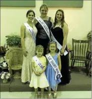  ?? SUBMITTED PHOTO ?? Samantha Haag, far right, was crowned as the 2018-19 Berks County Dairy Princess, pictured with Mikayla Davis, 2018-19 Berks County Alternate Dairy Princess, left, and Taylor Pool, 2017-2018 Berks County Dairy Princess. In front are Julie Eisenhower,...