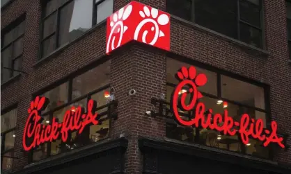  ??  ?? Organisers behind the protest against the Chick-fil-A chain in Reading say its ethos and moral stance goes completely against UK values. Photograph: Rashid Abbasi/Reuters